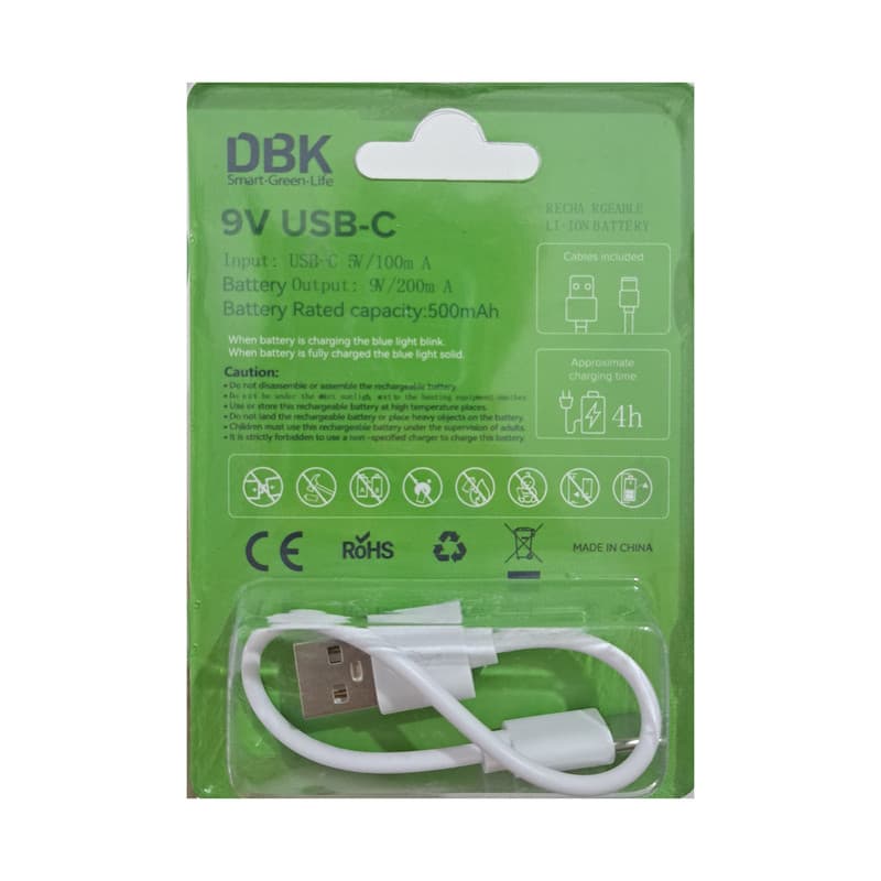 باتری کتابی قابل شارژ دی بی کی مدل USB-TYPE C LI-ION 9V — تصویر ۳