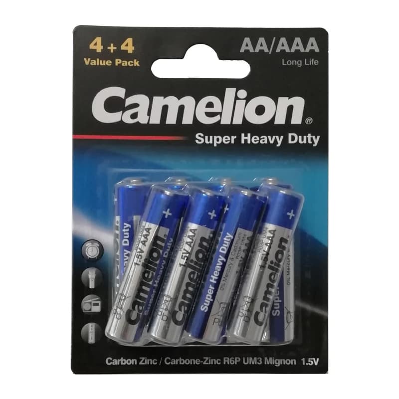 باتری قلمی و نیم قلمی کملیون مدل super heavy R6P-R03P مجموعه 8 عددی — تصویر ۶