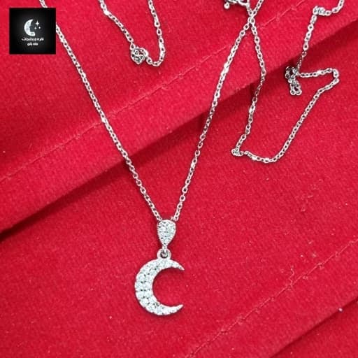 گردنبند نقره زنانه طرح ماه عیار 925با آبکاری طلا سفید بدون ریزش نگین — تصویر ۲