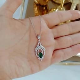 گردنبند نقره زنانه نگین رنگی پرکار عیار 925با آبکاری طلا سفید بدون ریزش نگین ضد حساسیت — تصویر ۳