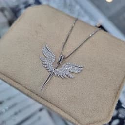 گردنبند نقره زنانه فرشته باعیار 925 و آبکاری طلا سفید زنجیر ونیزی 45 سانتی — تصویر ۳