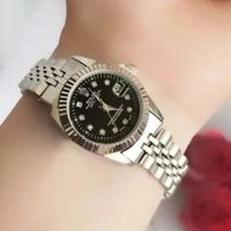 ساعت مچی زنانه رولکس دیت جاست نقره ای صفحه مشکی — تصویر ۳