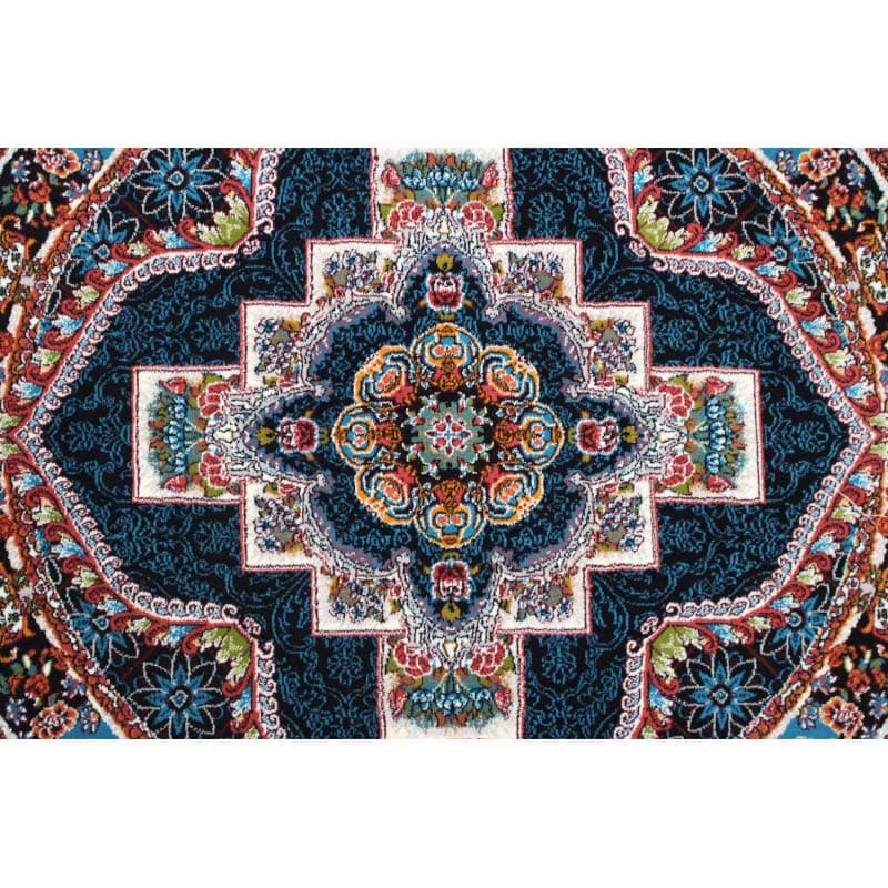 فرش ماشینی مدل گرد طرح ناردون زمینه سرمه ای — تصویر ۳