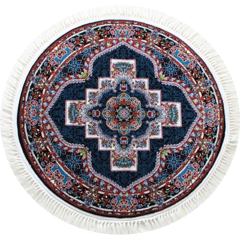فرش ماشینی مدل گرد طرح ناردون زمینه سرمه ای — تصویر ۷