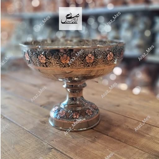 آجیل خوری رزگل مسی کروم تراش نانو دورنگ طرح ریزگل رز گل گلبرگ نقره ای سفید زنجان