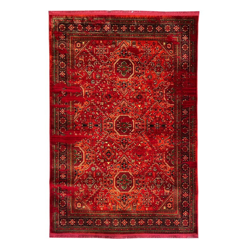 فرش ماشینی 1200 شانه زمینه لاکی حاشیه لاکی طرح بلوچی کد 6047 — تصویر ۲