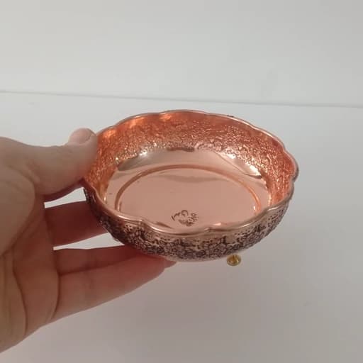 آجیل خوری مسی تک نفره سه پایه برنجی ریز گل نانو