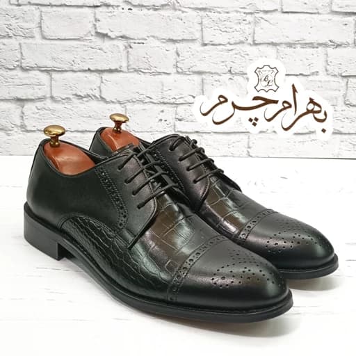کفش مردانه مجلسی چرم طبیعی مشکی مدل کارلو کروکودیلی — تصویر ۲
