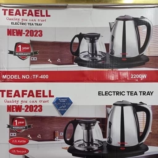 چای ساز کنارهمی تفال TEAFAELL اصلی،کتر برقی تفال 2.2 لیتری و قوری 1.2 لیتری،دمنوش ساز،سماور برق ارسال رایگان طرح — تصویر ۲
