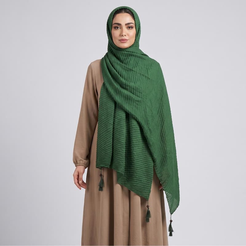 شال زنانه مدل نخی ساده پلیسه منگوله دار کد 130 — تصویر ۶