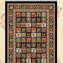 گلیم فرش ماشینی کاشان طرح خشتی مشکی سایز(2در1)(هزینه ارسال باخریداروپس کرایه میباشد) — تصویر ۳