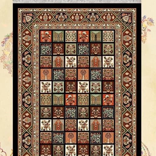 گلیم فرش ماشینی کاشان طرح خشتی مشکی سایز(2در1)(هزینه ارسال باخریداروپس کرایه میباشد)