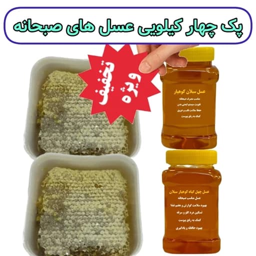 عسل صبحانه کوهیار ( عسل سبلان، عسل چهل گیاه، دو کیلو باموم چهل گیاه) ارسال رایگان — تصویر ۲