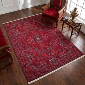 فرش ماشینی 1200 شانه فرش آرمانی زمینه لاکی حاشیه لاکی مدل 1266