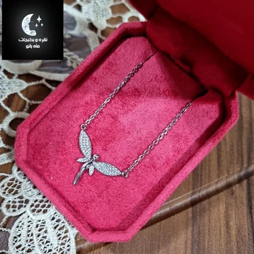 گردنبند نقره زنانه ، طرح فرشته عیار 925و آبکاری طلا سفید — تصویر ۲
