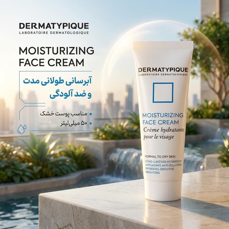 کرم آبرسان دست و صورت و گردن درماتیپیک مدل Anti_pollution.antioxidant مناسب برای پوست خشک حجم 50 میلیلیتر — تصویر ۳
