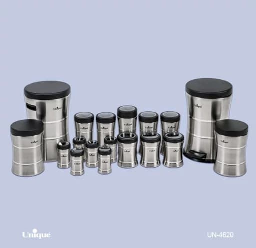 سرویس آشپزخانه 18 پارچه کمر باریک استیل درب مشکی یونیک کد UN-4620 (پس کرایه)