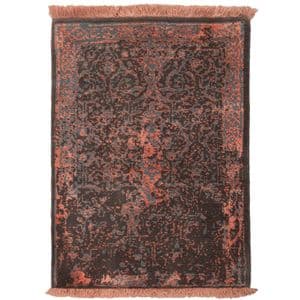 فرش ماشینی 700 شانه زمینه دودی رنگی حاشیه نارنجی مدل مدرن الیاف پشم طبیعی کد IPK81903