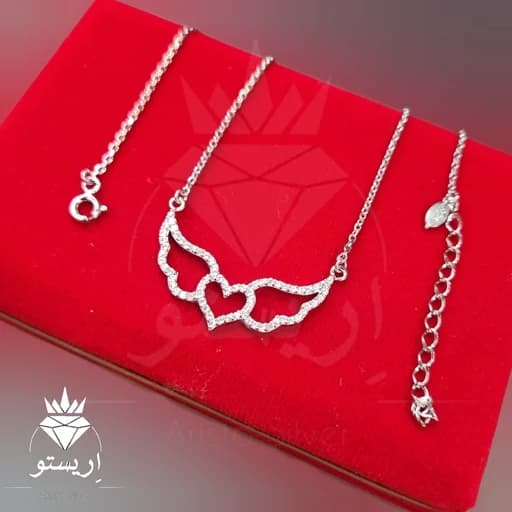 گردنبند نقره قلب بال دار عیار 925 با آبکاری طلاسفید به همراه زنجیر — تصویر ۴