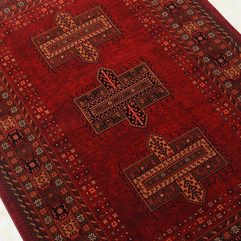 فرش ماشینی بزرگمهر طرح بلوچی کد78005 زمینه لاکی — تصویر ۳