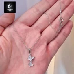 گردنبند نقره زنانه پروانه عیار 925 آبکادی طلا سفید — تصویر ۵