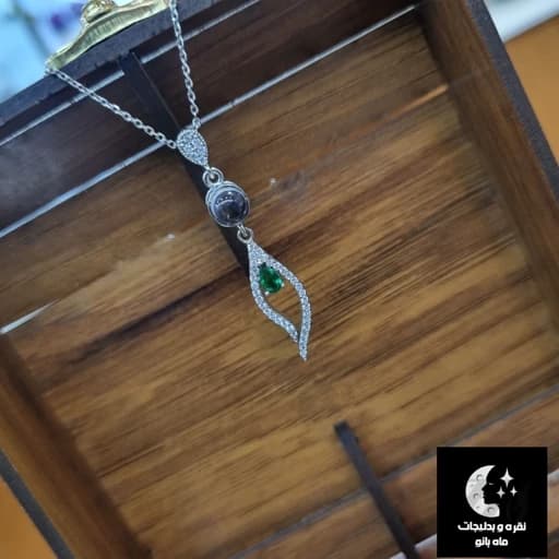 گردنبند نقره زنانه اشکی باسنگ لاو عیار925 و آبکاری طلا سفید — تصویر ۲