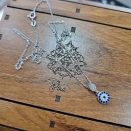 گردنبند نقره زنانه چشم نظر کوچک عیار925آبکاری طلا سفید — تصویر ۳