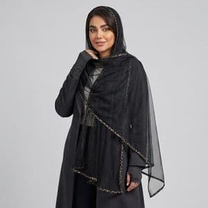 شال زنانه مدل توری ساده دور نوار پلنگی دوزی
