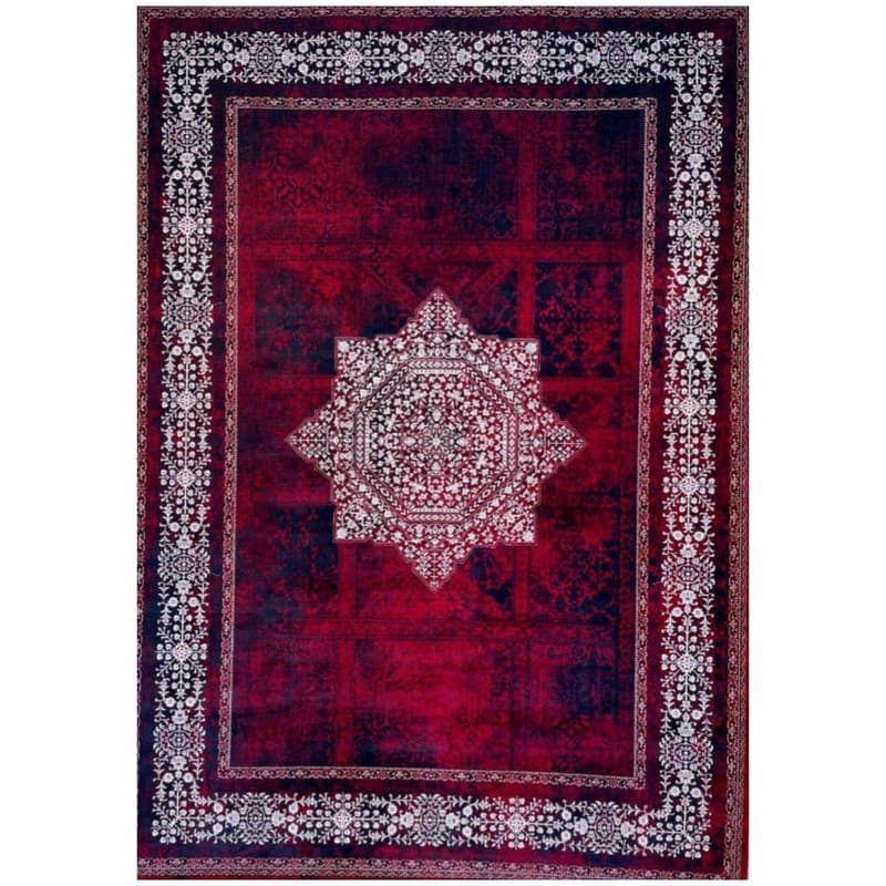 فرش ماشینی 1200 شانه زمینه لاکی حاشیه کرم مدل گیتی لاکی 1200 شانه تراکم 3600 — تصویر ۴