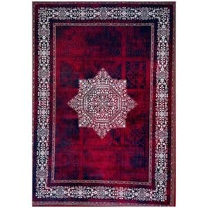 فرش ماشینی 1200 شانه زمینه لاکی حاشیه کرم مدل گیتی لاکی 1200 شانه تراکم 3600