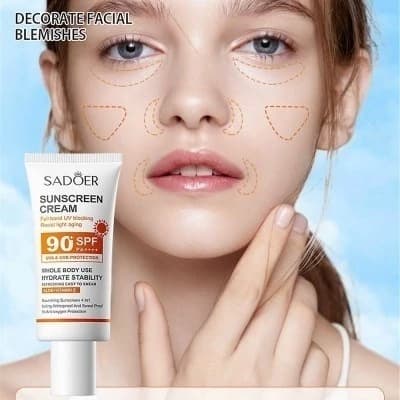 کرم ضد آفتاب بدون رنگ صورت و بدن سادور SPF 90 مدل آلوئه ورا و ویتامین E محافظ UVA ،UVB و PA مناسب برای انواع پوست — تصویر ۶