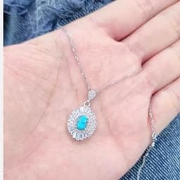 گردنبند نقره زنانه فیروزه اصل نیشابور باعیار 925و آبکاری طلا سفید — تصویر ۳