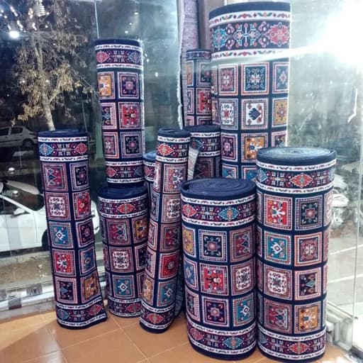 گلیم ماشینی کاشان طرح کژال سرمه ای کناره برشی عرض (1/80*1)پس کرایه