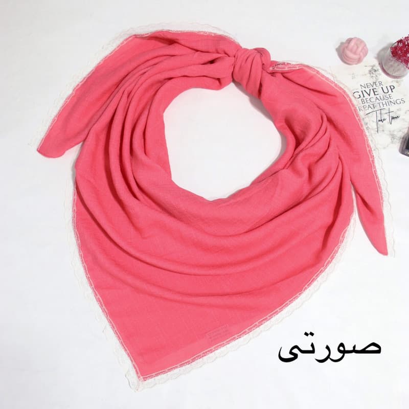 روسری زنانه مدل نخی ساده پفکی دور دانتل کد a-9021 — تصویر ۳