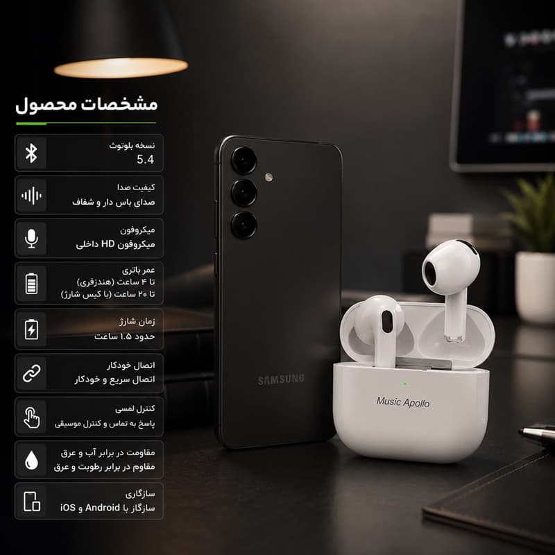 هدفون موزیک آپولو مدل AP-EARBUDS 800 — تصویر ۵
