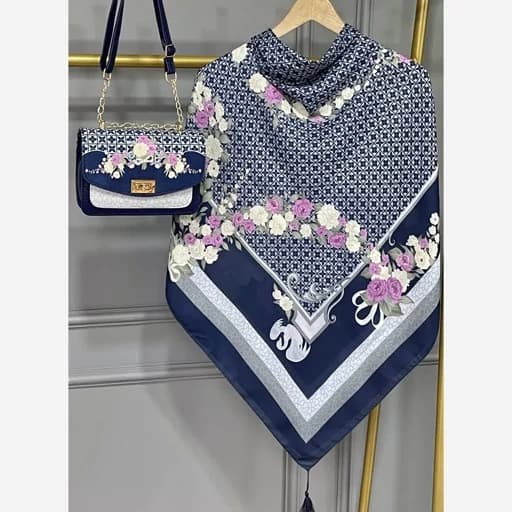 ست کیف و شال روسری ال وی ماکان سورمه ای