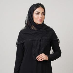 روسری زنانه مدل توری خالخالی حاشیه دانتل دار