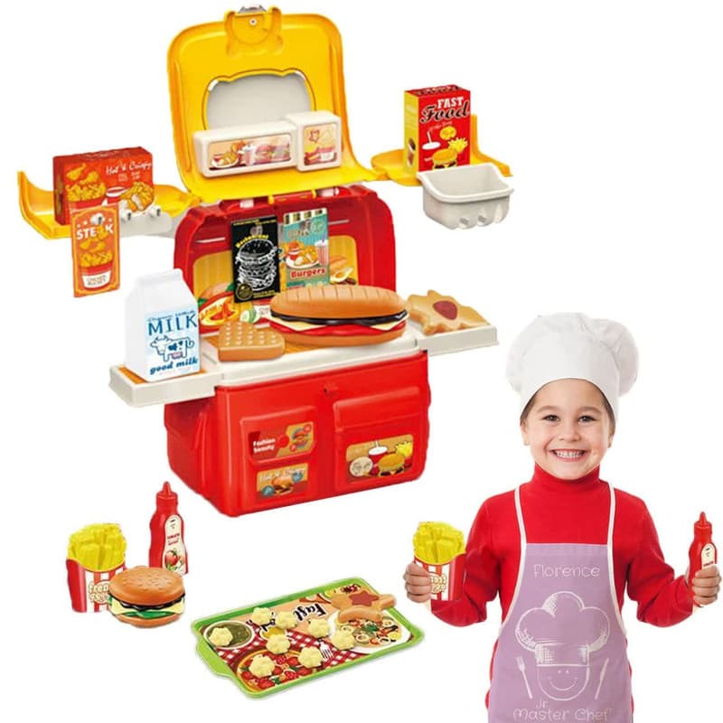 ست اسباب بازی آشپزخانه ناب سل مدل کوله پشتی فست فود 37 تکه 37PCS FAMILY HAMBURGER CHILDREN HOUSE — تصویر ۵