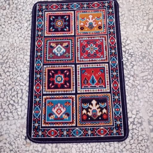 گلیم ماشینی کاشان طرح کژال سرمه ای پادری (80در50) پس کرایه