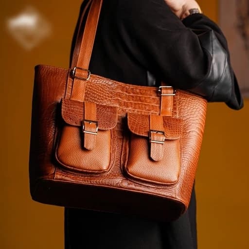 کیف زنانه دوشی جادار چرم طبیعی دست دوز — تصویر ۲