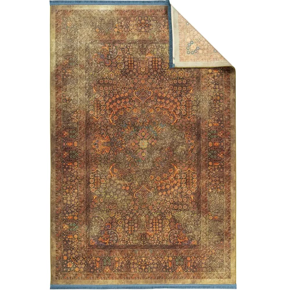 فرش ماشینی 1200 شانه زمینه قرمز حاشیه لاکی طرح هلنا کد25NH0000 — تصویر ۳