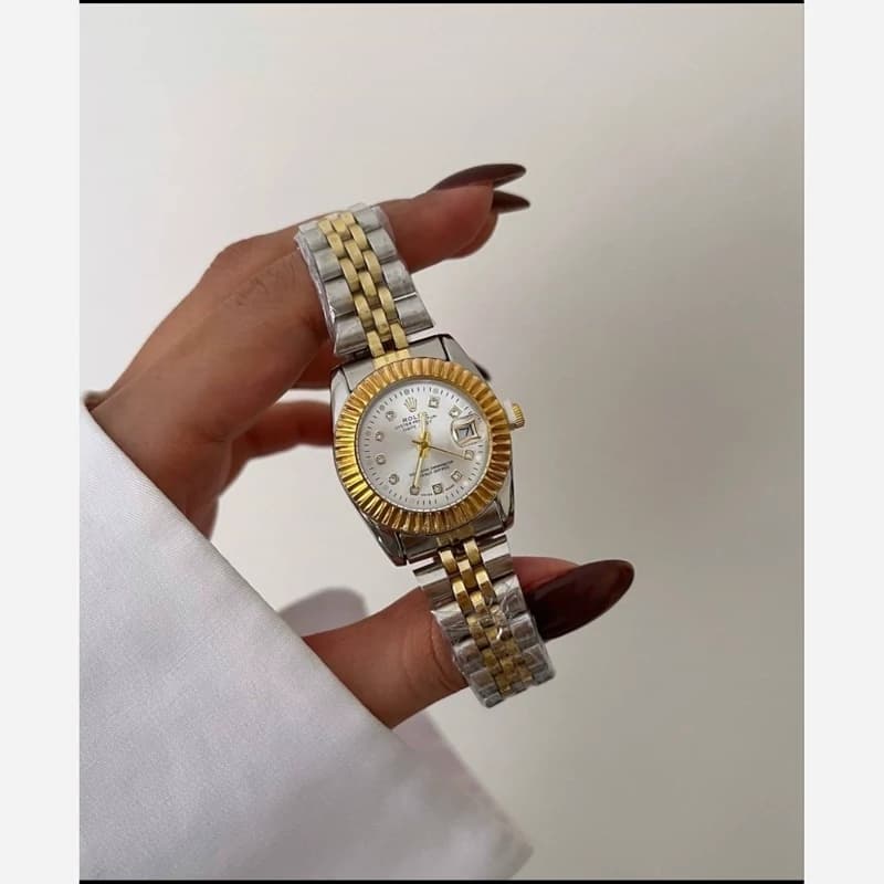 ساعت مچی زنانه رولکس طلایی نقره ای — تصویر ۴