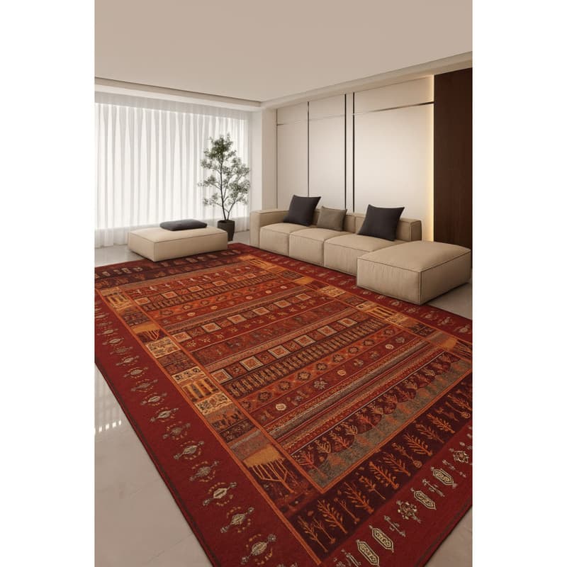 فرش ماشینی 700 شانه زمینه لاکی حاشیه لاکی مدل بلوچ bcf کد 801 — تصویر ۲