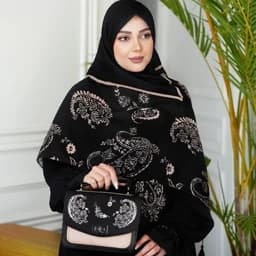ست کیف و روسری(شال) مشکی محرمی طرح بته جقه — تصویر ۳