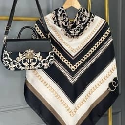 ست کیف و روسری (شال) طرح گالریا مشکی سری جدید روسری نخی قواره بزرگ قواره 130 — تصویر ۳