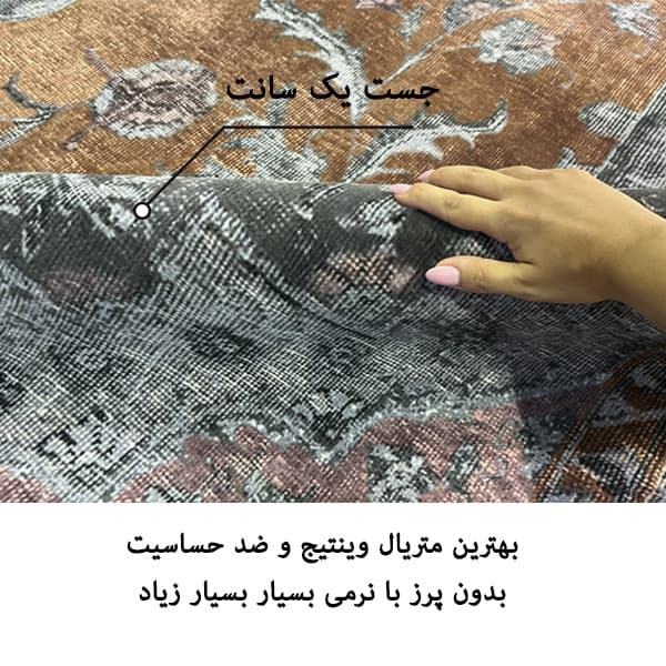 فرش ماشینی 1200 شانه فرش صرافیان زمینه عنابی حاشیه خاکستری مدل لیلیوم — تصویر ۳