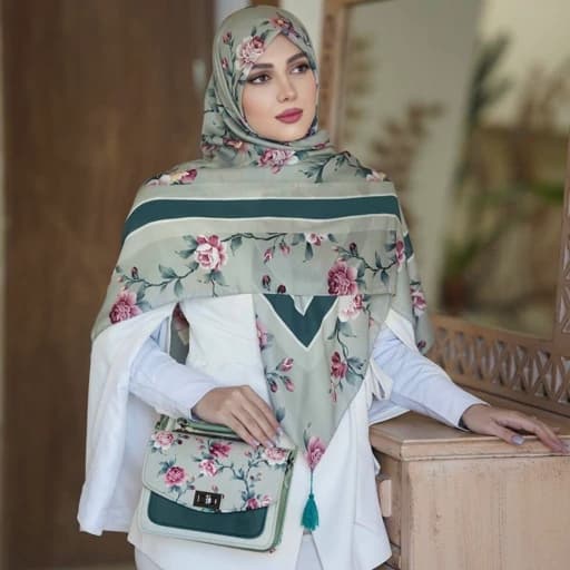 ست کیف و روسری (شال) طرح گلفام سبز برند مونتلا روسری نخی قواره 130- — تصویر ۲