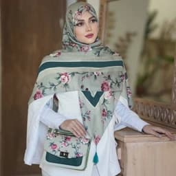 ست کیف و روسری (شال) طرح گلفام سبز برند مونتلا روسری نخی قواره 130- — تصویر ۳