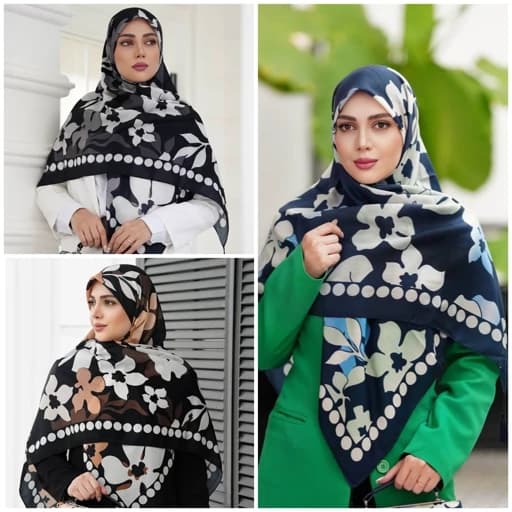 روسری (شال) نخی طرح روژین در سه رنگ ، روسری نخی قواره دار