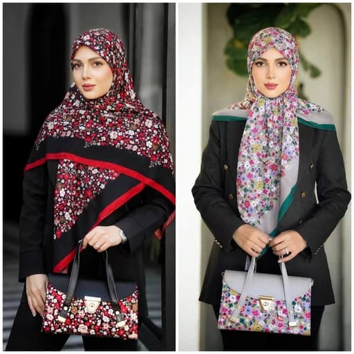 ست کیف و روسری (شال) مدل گلریز قرمز روسری نخی کیف مخمل و چرم صنعتی — تصویر ۲